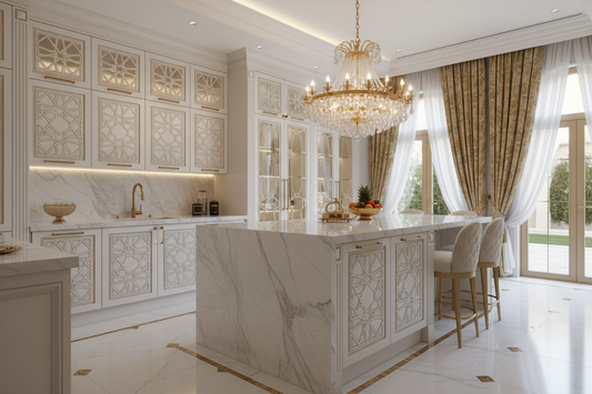 تصميم مطبخ فيلا رياض فاخر بنقوش عربية